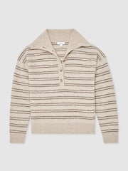Reiss Evana Wool-Cashmere Stripe Buttoned Jumper - תמונה 2 מתוך 6