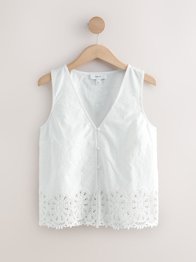Ecru Crochet Trim Waistcoat - Image 1 of 3