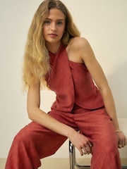 Rust Red Jacquard Checkerboard Halter Top - Image 1 of 8