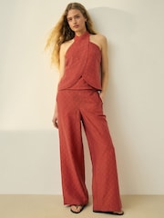 Rust Red Jacquard Checkerboard Halter Top - Image 2 of 8