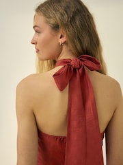 Rust Red Jacquard Checkerboard Halter Top - Image 3 of 8