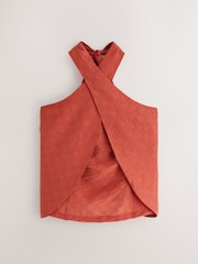 Rust Red Jacquard Checkerboard Halter Top - Image 5 of 8