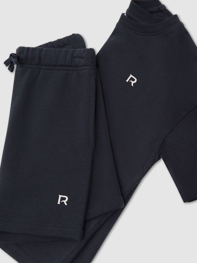 Reiss Navy Avern Set 13-14 yrs Logo T-Shirt and Shorts Set Cotton-Blend - Image 1 of 3