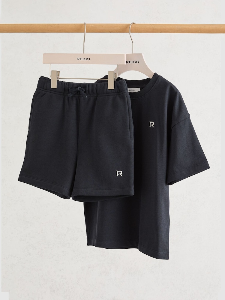 Reiss Navy Avern Set 13-14 yrs Logo T-Shirt and Shorts Set Cotton-Blend - Image 2 of 3