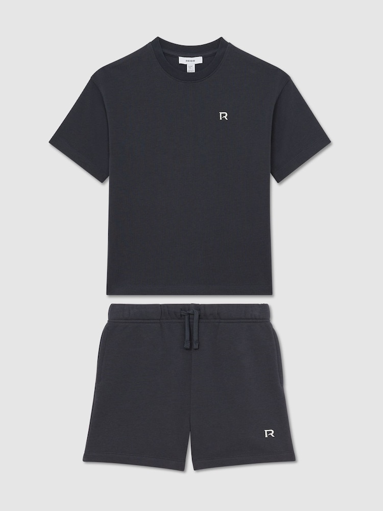 Reiss Navy Avern Set 13-14 yrs Logo T-Shirt and Shorts Set Cotton-Blend - Image 3 of 3