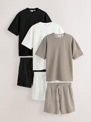 Schwarz/Weiß/Braun - T-Shirt and Shorts Set Multipack - Bild 1 von 9