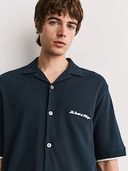 Navy Blue Regular Fit Jersey Short Sleeve Revere Collar Shirt - Image 1 of 8