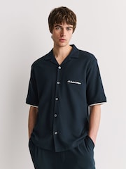 Navy Blue Regular Fit Jersey Short Sleeve Revere Collar Shirt - Image 2 of 8