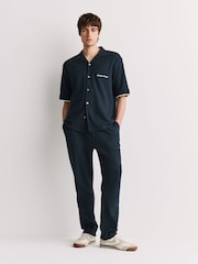 Navy Blue Regular Fit Jersey Short Sleeve Revere Collar Shirt - Image 3 of 8