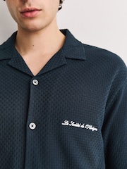 Navy Blue Regular Fit Jersey Short Sleeve Revere Collar Shirt - Image 5 of 8