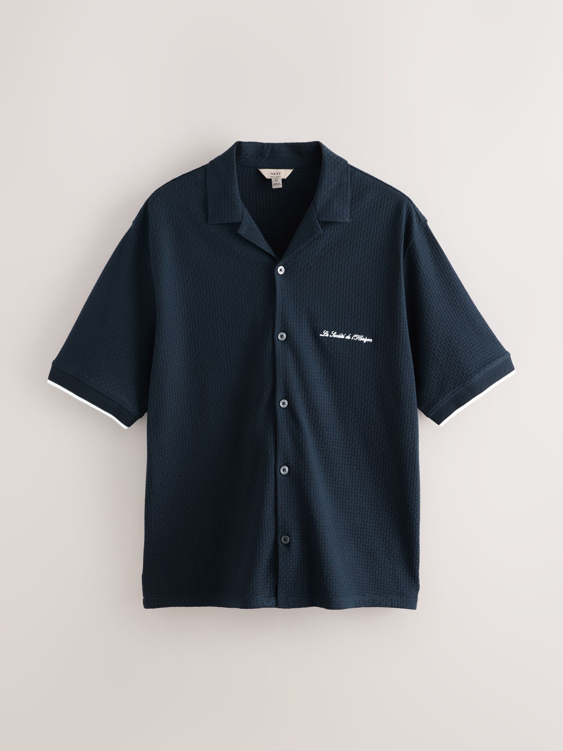 Buy Navy Blue Regular Fit Jersey Short Sleeve Revere Collar Shirt