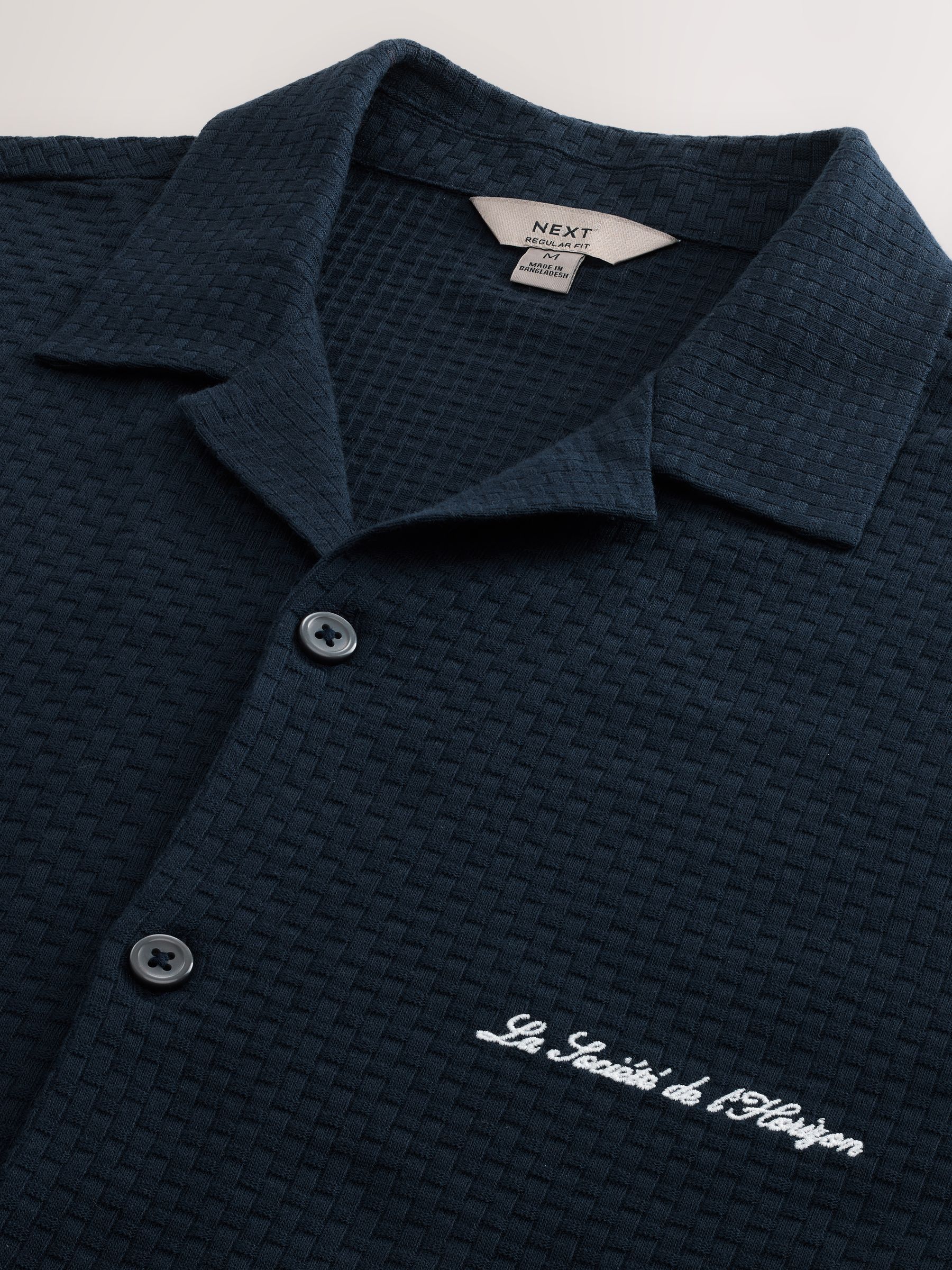 Buy Navy Blue Regular Fit Jersey Short Sleeve Revere Collar Shirt