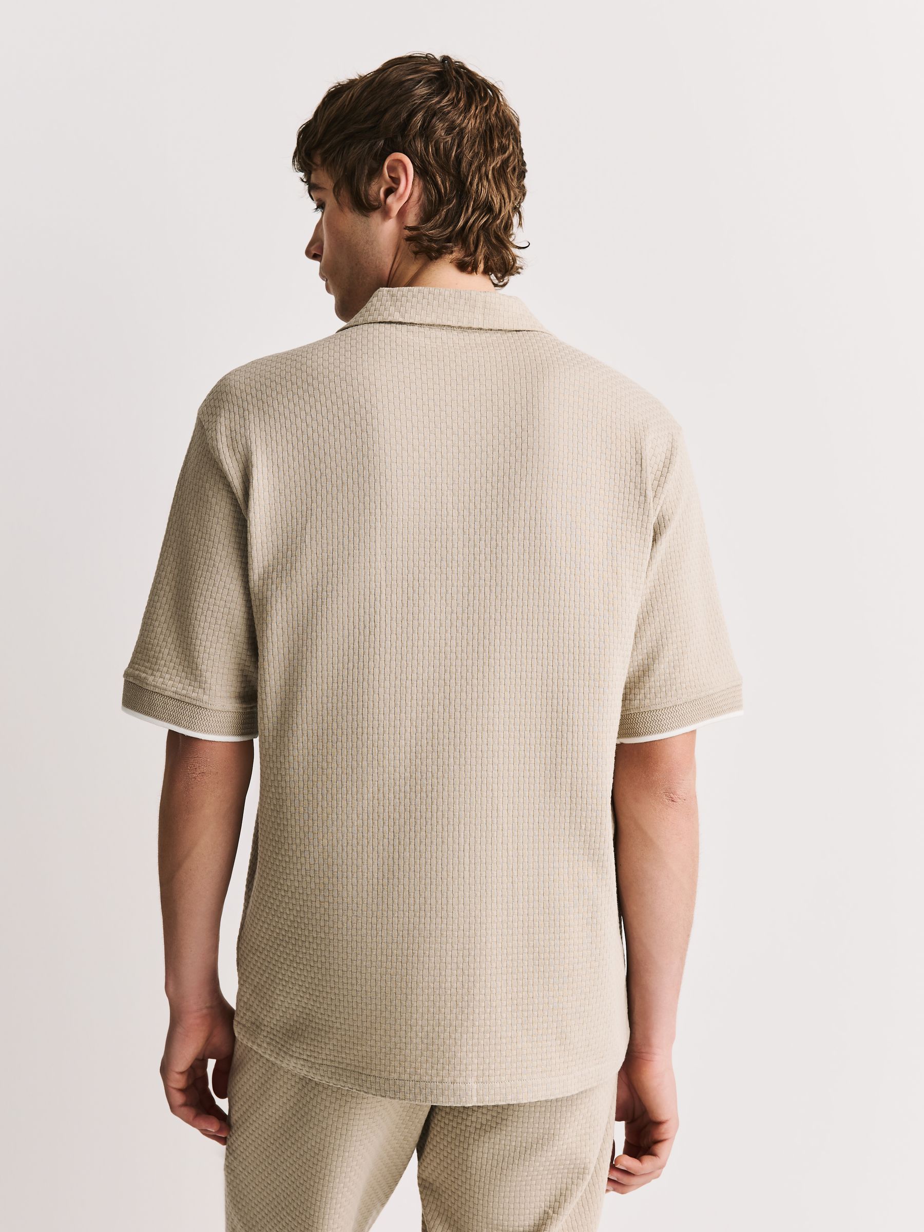 Buy Neutral Regular Fit Jersey Short Sleeve Revere Collar Shirt