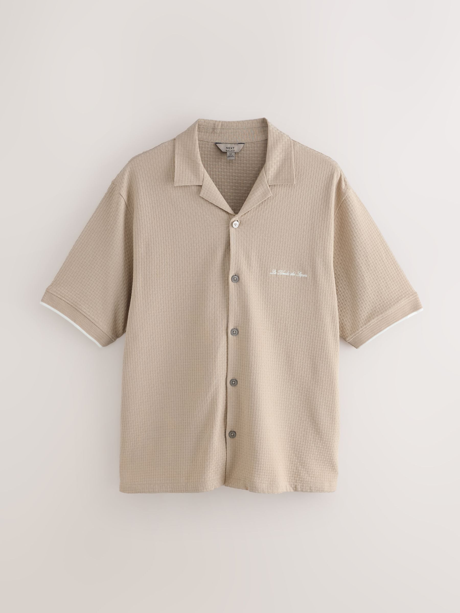 Buy Neutral Regular Fit Jersey Short Sleeve Revere Collar Shirt