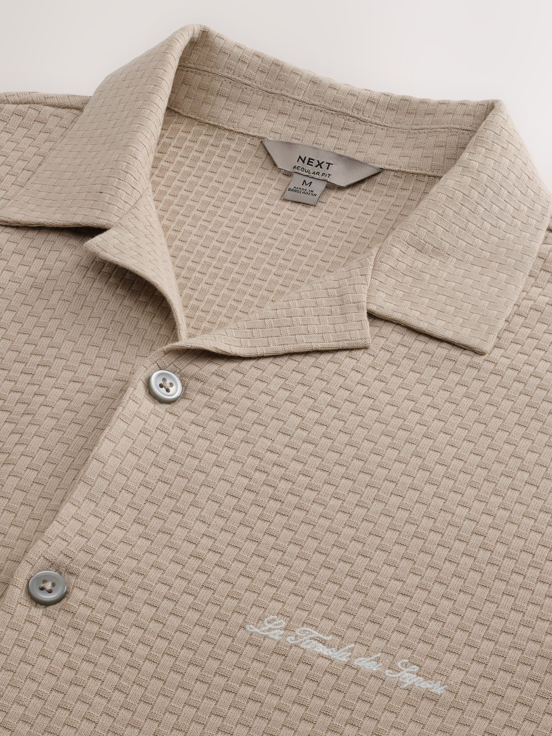 Buy Neutral Regular Fit Jersey Short Sleeve Revere Collar Shirt