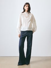 BHOEM Embroidered Crochet Cotton White Blouse - 5的图像4｝