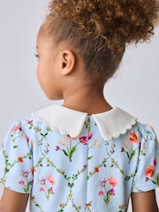 Baker by Ted Baker Blue Trellis Print Floral Ponte Dress - Image 5 of 11