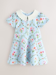 Baker by Ted Baker Blue Trellis Print Floral Ponte Dress - Image 6 of 11