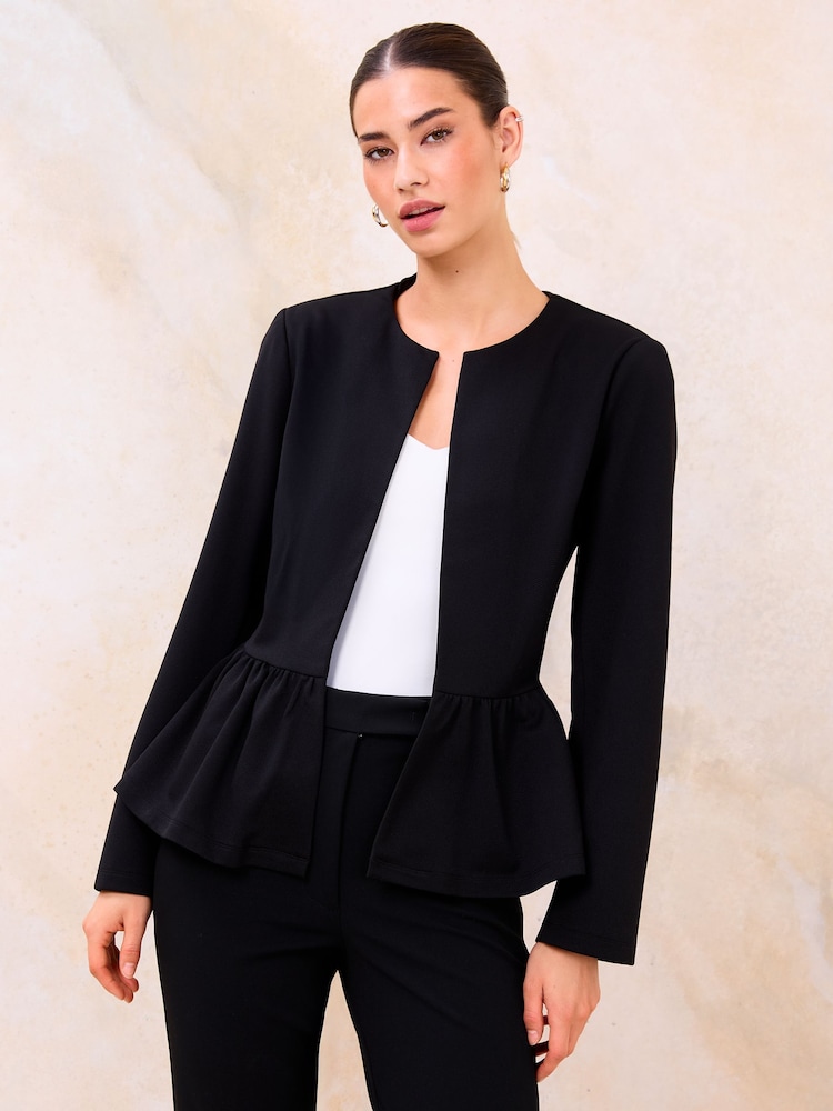 Lipsy Black Peplum Crop Jacket - Image 1 of 4 Lipsy Black Peplum Crop Jacket - Image 1 of 4