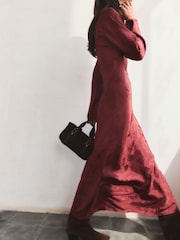 BHOEM Burgundy Red Jacquard Embroidered Midi Dress - Image 3 of 6