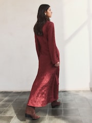 BHOEM Burgundy Red Jacquard Embroidered Midi Dress - Image 5 of 6