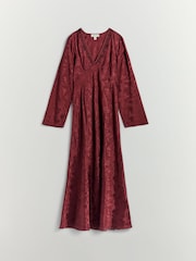 BHOEM Burgundy Red Jacquard Embroidered Midi Dress - Image 6 of 6