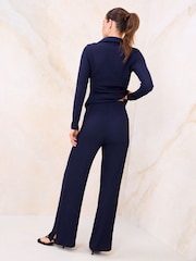 Lipsy Navy Blue Wide Leg Crinkle Trousers - Image 4 of 4