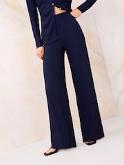 Marineblau/blau - Lipsy Weites Bein Crinkle-Hosen - Bild 1 von 4