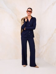 Marineblau/blau - Lipsy Weites Bein Crinkle-Hosen - Bild 2 von 4