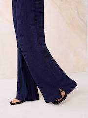 Marineblau/blau - Lipsy Weites Bein Crinkle-Hosen - Bild 3 von 4