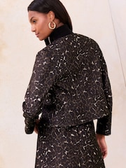 Lipsy Brown Animal Print Brushed Crop Jacket - Image 4 of 4