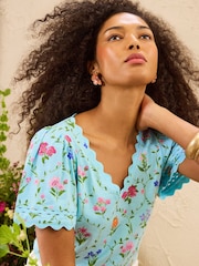 Love & Roses x RHS Light Blue Floral Print Petite Scallop T-Shirt - Image 2 of 5