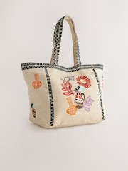 لون طبيعي - حقيبة كتف بتفاصيل مطرزة - صورة 1 من 6