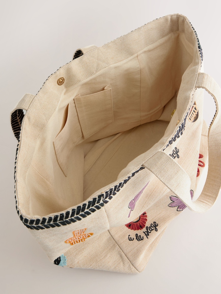 لون طبيعي - حقيبة كتف بتفاصيل مطرزة - صورة 6 من 6