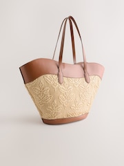 Natural - Raffia Effect Embossed Shoulder Bag - Imagen 1 de 7