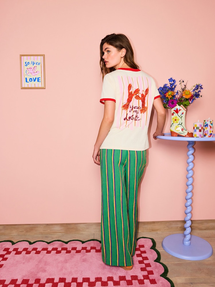 Eleanor Bowmer Ecru Lobster Ringer T-Shirt - Image 1 of 4