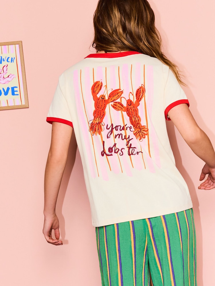 Eleanor Bowmer Ecru Lobster Ringer T-Shirt - Image 2 of 4
