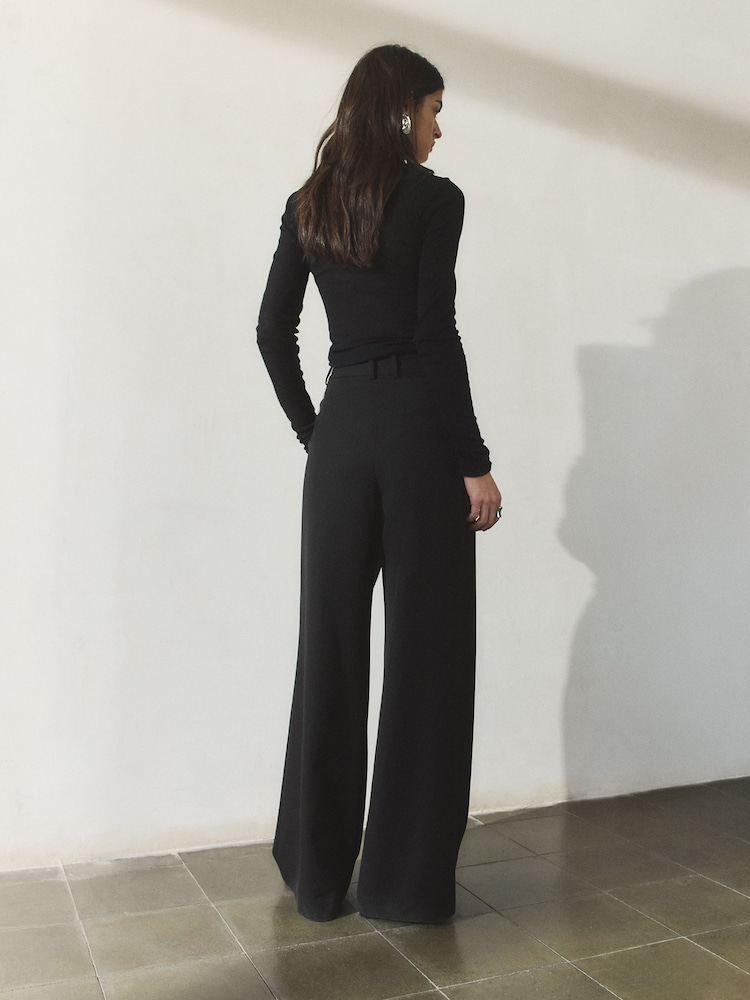 BHOEM Svarta Plisserade Byxor Med Breda ben Och Ull - Bild 5 av 5