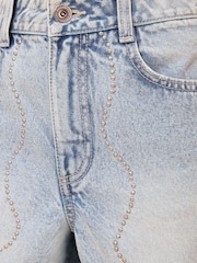 Lipsy Light Wash Blue Embellished Denim Shorts (7-16yrs) - Image 5 of 5
