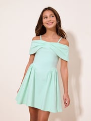 Lipsy Mint Green Teen Bow Bardot Dress (5-16yrs) - Image 1 of 5