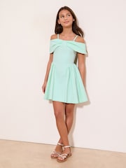 Lipsy Mint Green Teen Bow Bardot Dress (5-16yrs) - Image 4 of 5
