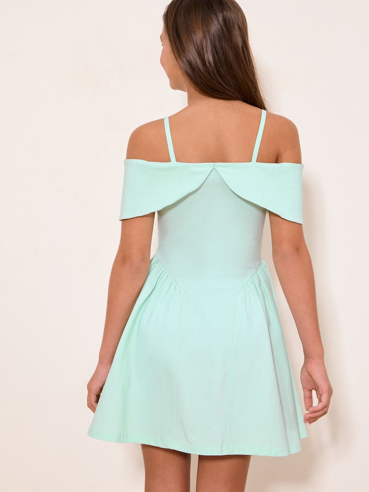 Lipsy Mint Green Teen Bow Bardot Dress (5-16yrs) - Image 5 of 5