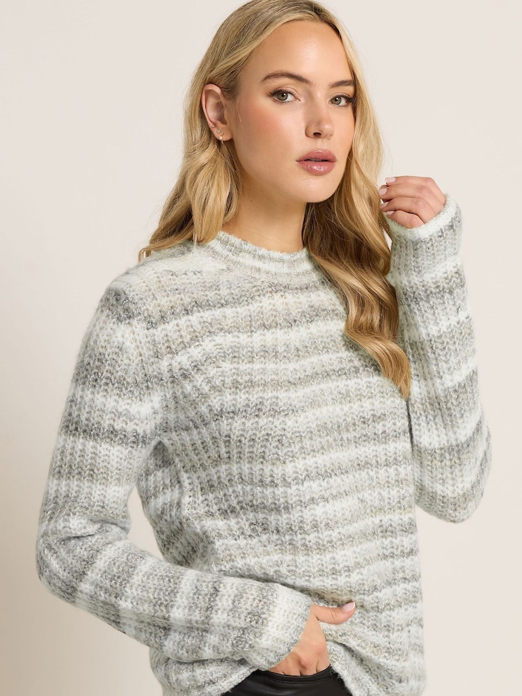 Long Tall Sally Grey Stripe Knitted Jumper - Image 1 of 5 Long Tall Sally Grey Stripe Knitted Jumper - Image 1 of 5