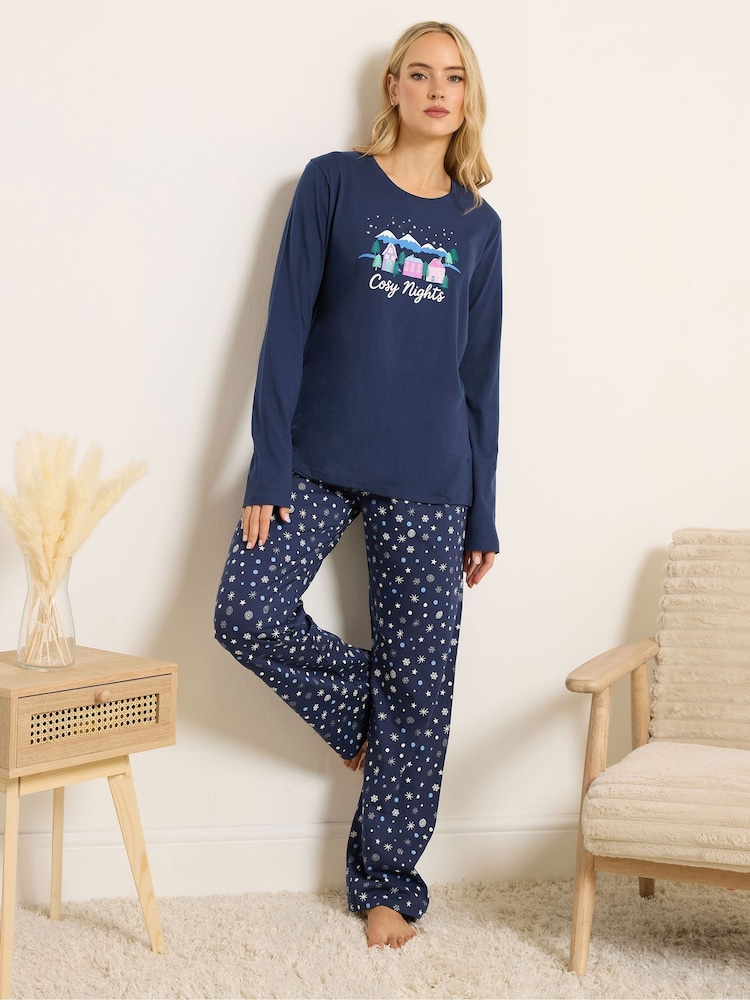 Long Tall Sally Blue Cosy Nights Long Sleeve Wide Leg PJ Set - Image 1 of 5 Long Tall Sally Blue Cosy Nights Long Sleeve Wide Leg PJ Set - Image 1 of 5