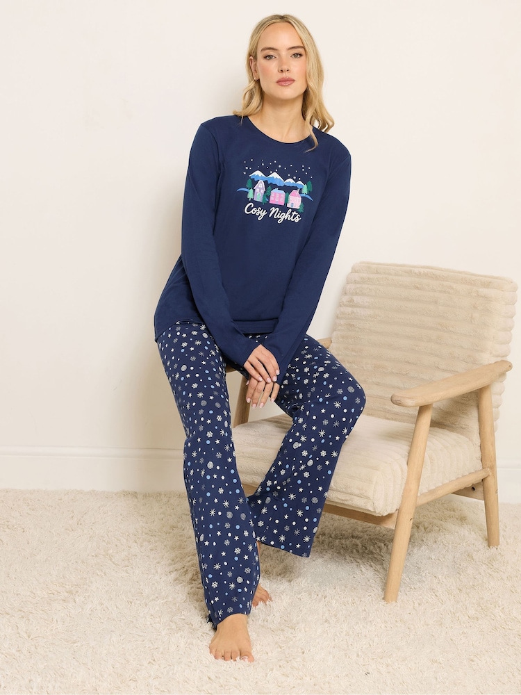 Long Tall Sally Blue Cosy Nights Long Sleeve Wide Leg PJ Set - Image 2 of 5 Long Tall Sally Blue Cosy Nights Long Sleeve Wide Leg PJ Set - Image 2 of 5