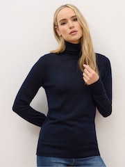 Long Tall Sally Blue Premium Merino Wool Roll Neck Jumper - Image 4 of 6