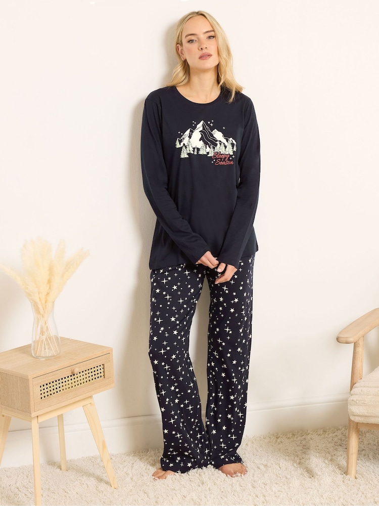 Long Tall Sally Blue Sleepy Season Long Sleeve Wide Leg PJ Set - Image 1 of 5 Long Tall Sally Blue Sleepy Season Long Sleeve Wide Leg PJ Set - Image 1 of 5