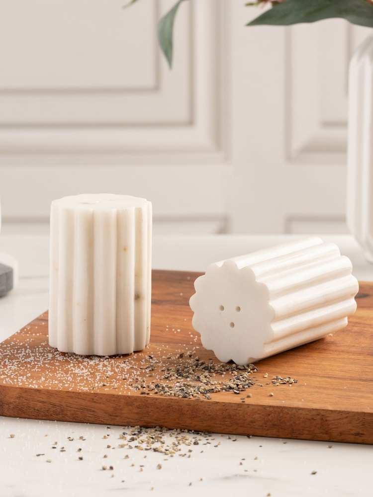 Style Sisters White Marble Salt & Pepper Shakers - Image 1 of 3 Style Sisters White Marble Salt & Pepper Shakers - Image 1 of 3