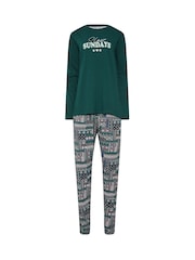 Long Tall Sally Green Sunday Fairisle Long Sleeve Cuffed PJ Set - Image 4 of 5