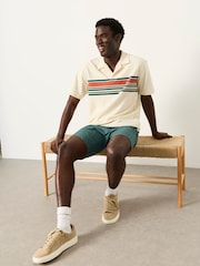 FatFace Sutton Oatmeal Textured Chest Stripe Polo - Image 1 of 6